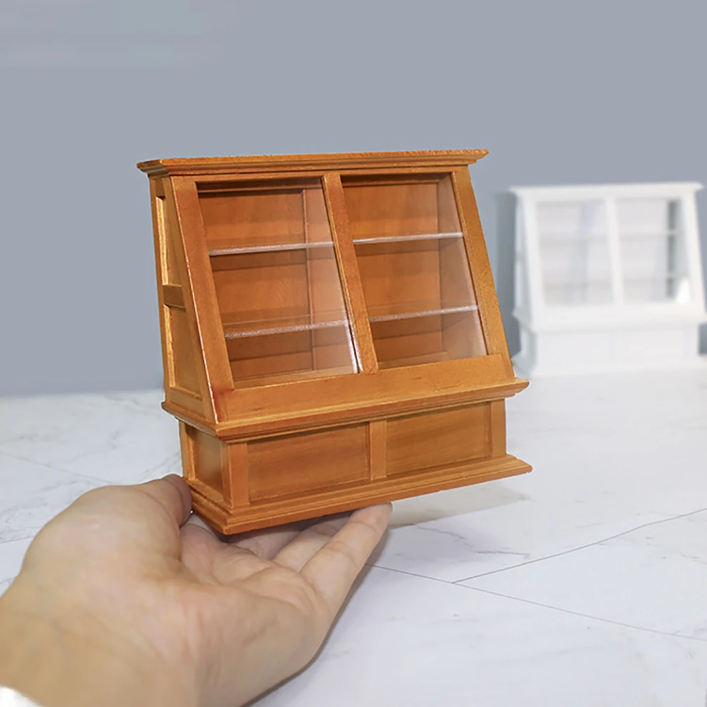 1/12 Dollhouse Miniature Accessories Mini Wooden Cake Cabinet with Sliding Door Simulation Furniture Model Toys Doll House Decor