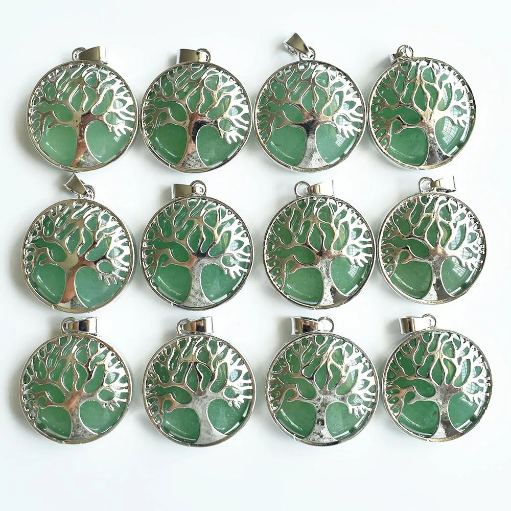 

Wholesale 12pcs/lot fashion natural green aventurine alloy tree of life Pendants for jewelry accessories marking free shipping