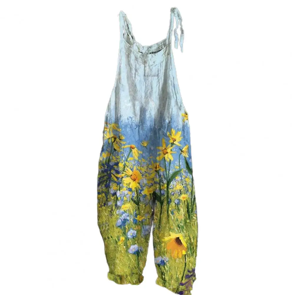 2022 neue Frauen Overall Blume Gedruckt Schlinge Design Dünne Sommer Vintage Lose Floral Print Strampler Overalls Frauen für Party