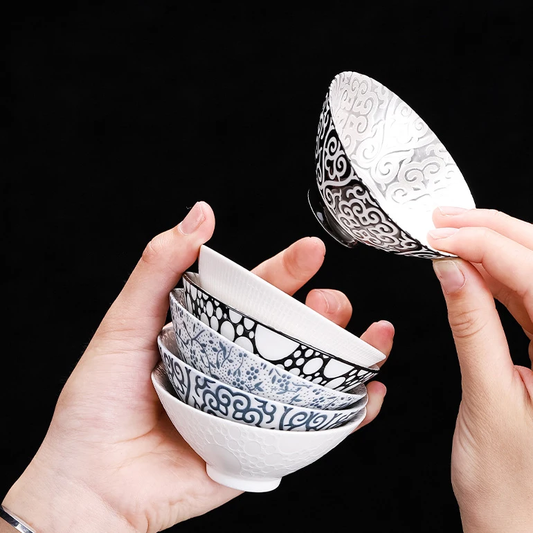 55ml Gilt Silver Porcelain Tea Cups ChaZhan Anti Scaling Retro Kung Fu Teacup Ceramic Multicolor Master Personal Single Cup 1pcs