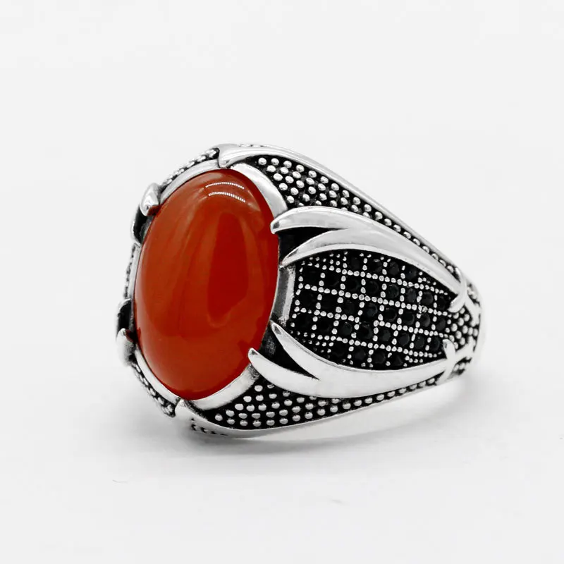 New style 925 sterling silver with red agate two knives personality Middle Eastern men's ring