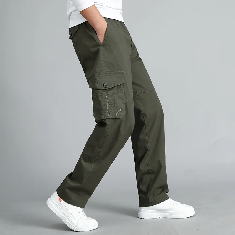 Sommer männer Khaki Hosen Plus Größe Gerade Fit Große Größen 5XL Seite Taschen Breite Bein Baumwolle Schwarz Cargo Hosen arbeit Hose Männlichen