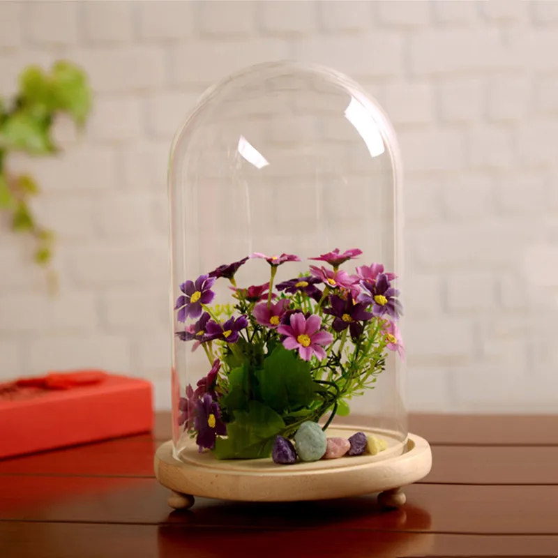 

20*35cm Big Size Glass Dome Vase Home Decoration Three Legs Log Base Transparent Cover DIY Friend Gift Wedding Live Prop