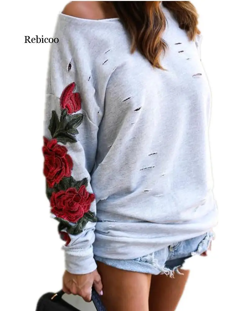 

Sweatshirt Women O-Neck Long Sleeve Botanical Floral Print Sleeve Pullovers Sweatshirt Top Sudaderas Para Mujer