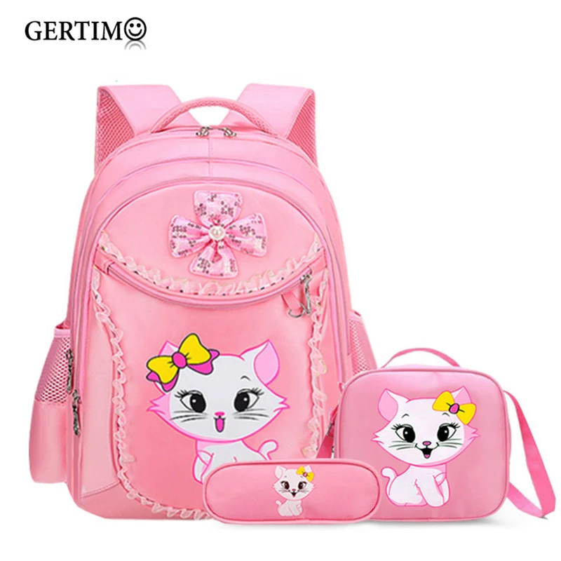 Children Orthopedic Cartoon Backpack Princess Cat Elementary Beautiful School Supplies Bags for Girls Kit Set;sac ecole enfant