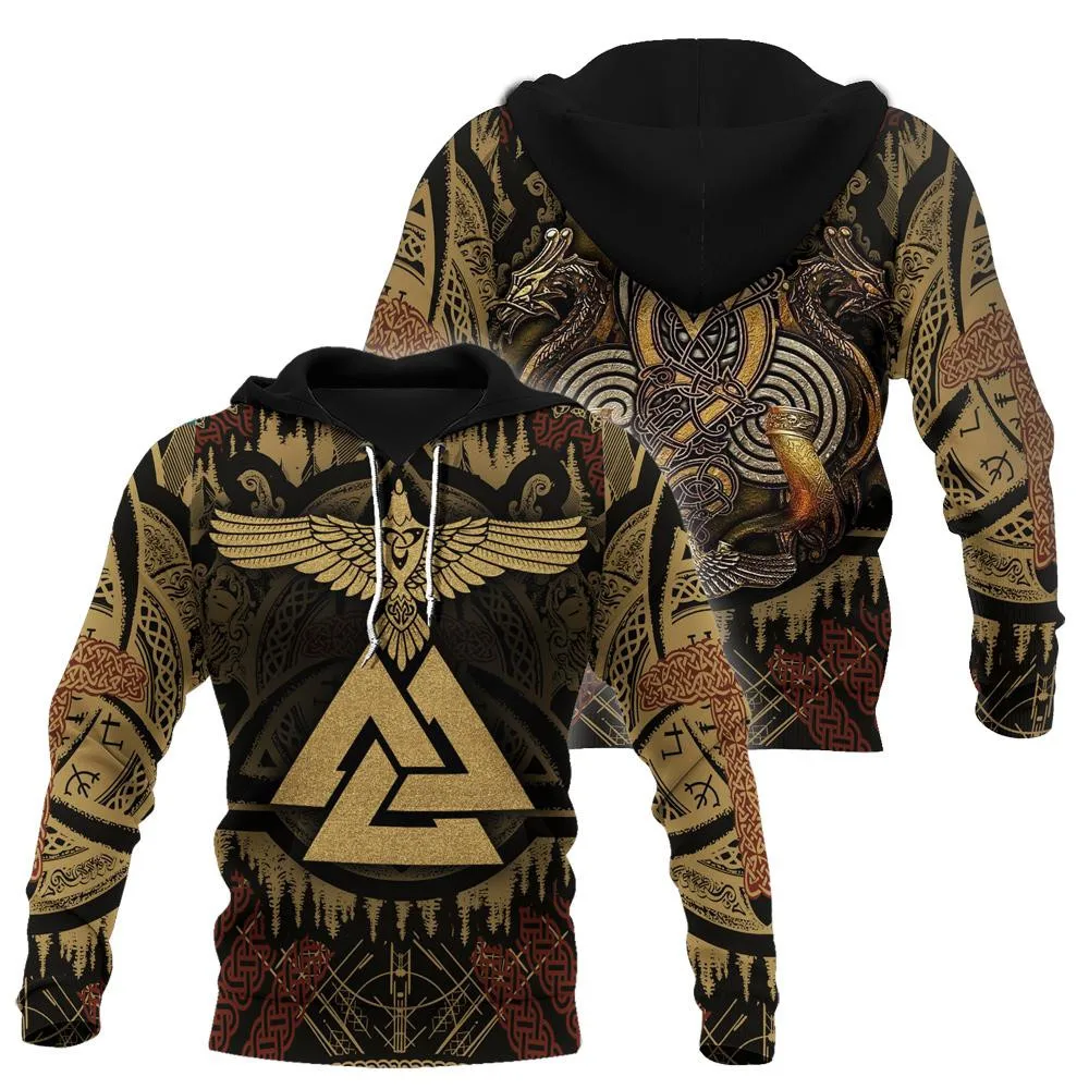 

CLOOCL Men Hoodies Vikings Huginn Golden Sparkling 3D Printed Viking Warrior Sweatshirt Unisex Zipper Pullover Tops Casual Coat