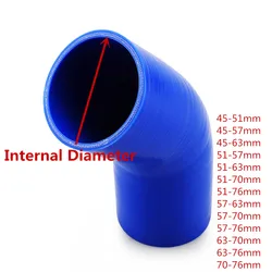 45 degrees Reducer Silicone Elbow Hose 45 51 57 63 70 76MM Rubber Joiner Bend Tube for Car Accessories Cold Air Intake Hose