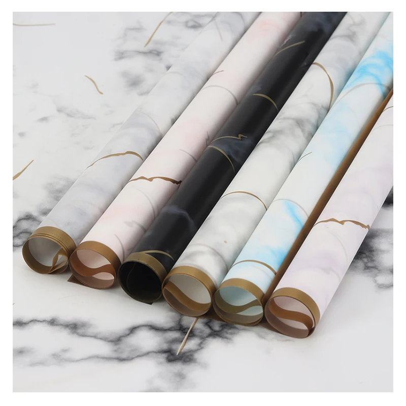 Marble Pattern Golden Border Flower Wrapping Paper, Waterproof Bouquet Package, Flower Shop Supplies Material, 20 Sheets