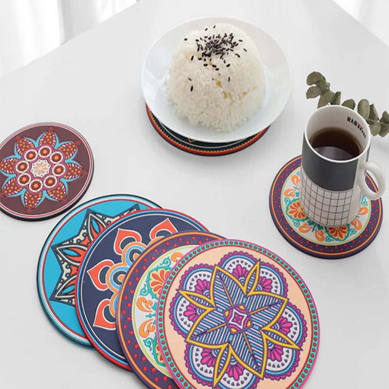 

Dining table potholders household plates and dishes mats pot mats coasters silicone heat-resistant anti-scald mats retro style