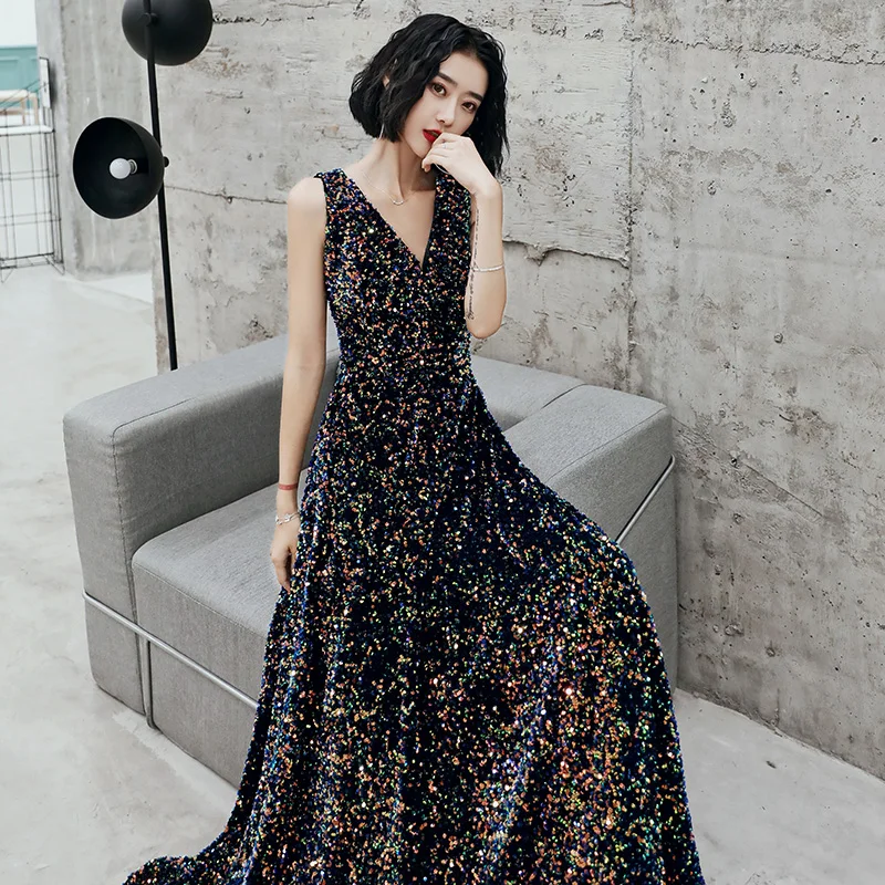 Customized Sequined A Line Vintage Long Evening Dresses 2025 Sleeveless Floor Length Party Prom Dress Vestido De Noiva