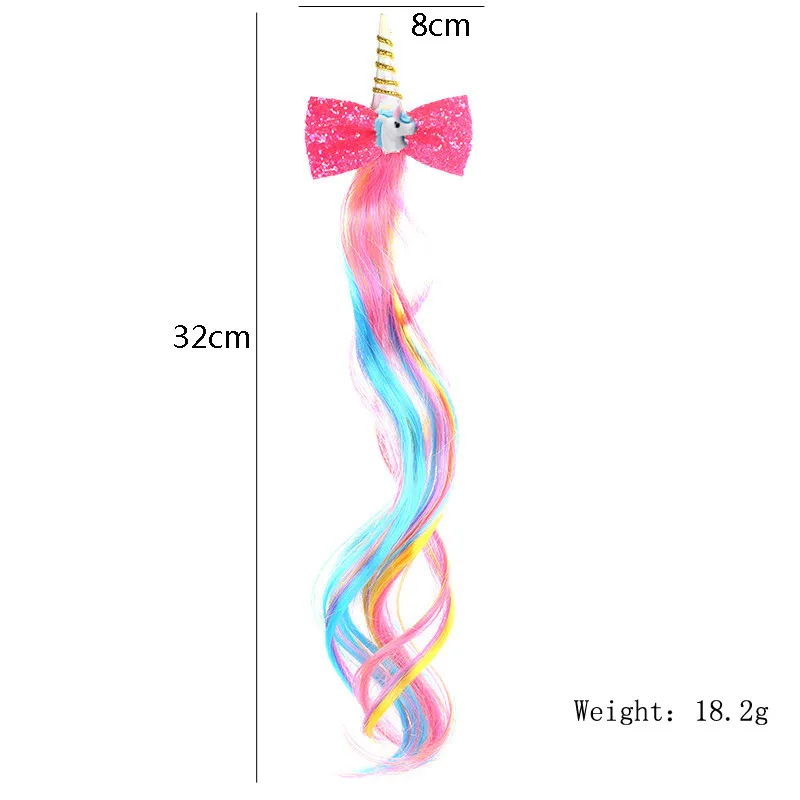 Cheer Bow 32cm Glitter Hairbow Girls Kids Children Hairclip With Cartoon Unicorn Long Wig Baby Lovely Hairgrip Hair Accessories