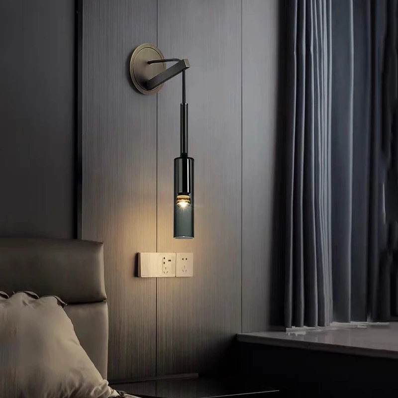 Nordic grey wall light Crystal Restaurant Bar Staircase Bedroom Bedside postmodern lights Luxury reading studio glass wall lamp