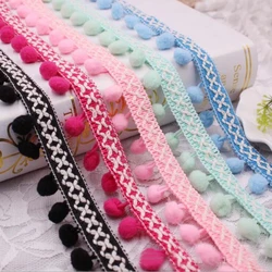 Newest 3yards 2.5cm Pink /white /Blue /Rose red ball pom pom ribbon tassel baby dolls cloth household pillow curtain lace Z766