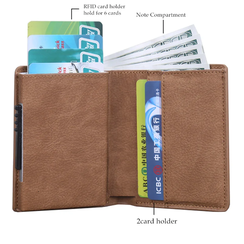 Bycobecy Custom Card Case Wallet Men Leather ID Credit Card Holder Business RFID Aluminium Box Purse Smart Wallet Money Clip Bag