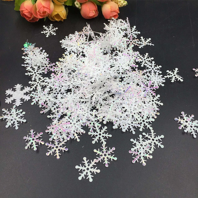 300Pcs/Lot Christmas Snowflakes Confetti Artificial Snow Xmas Tree Ornaments Decorations For Home Party Wedding Decor Supplies