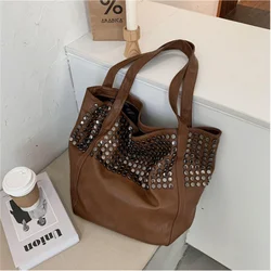 Fashion Big Tote Bag Rivet Large Capacity Handbags High Quality Armpit Bags Female Soft Leather Shoulder Shopper Bag Dropship