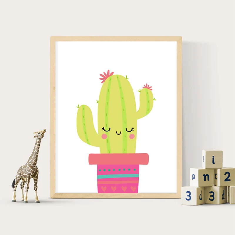 Impresión de Llama Alpaca, cuadro sobre lienzo para pared de guardería, carteles nórdicos de Cactus e impresiones, imágenes de pared de dibujos animados para decoración de habitación de niños