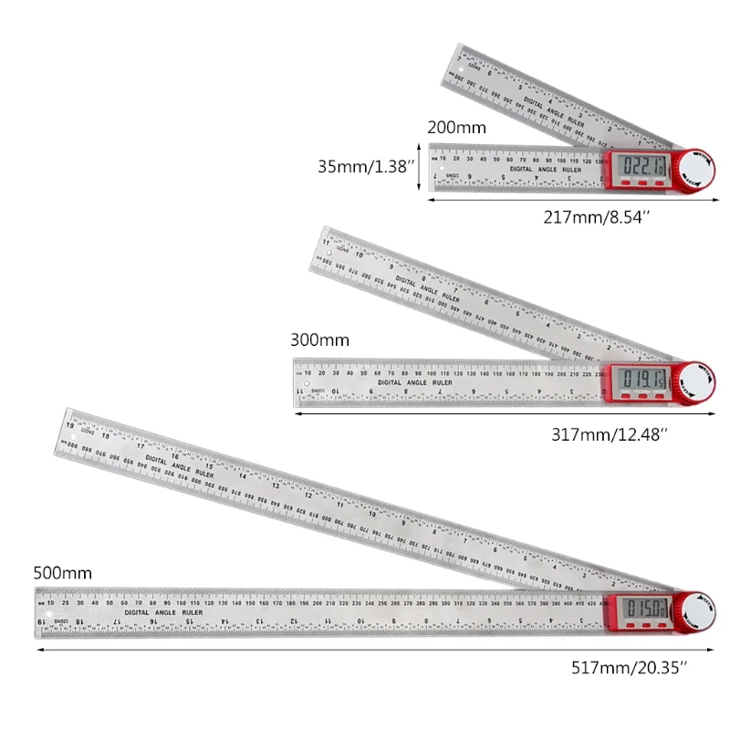 Stainless Steel Digital Angle Meter Ruler Metric Inch Protractor Angle Finder Scale Measuring Tools 0-200/300/500mm 360° K9FB