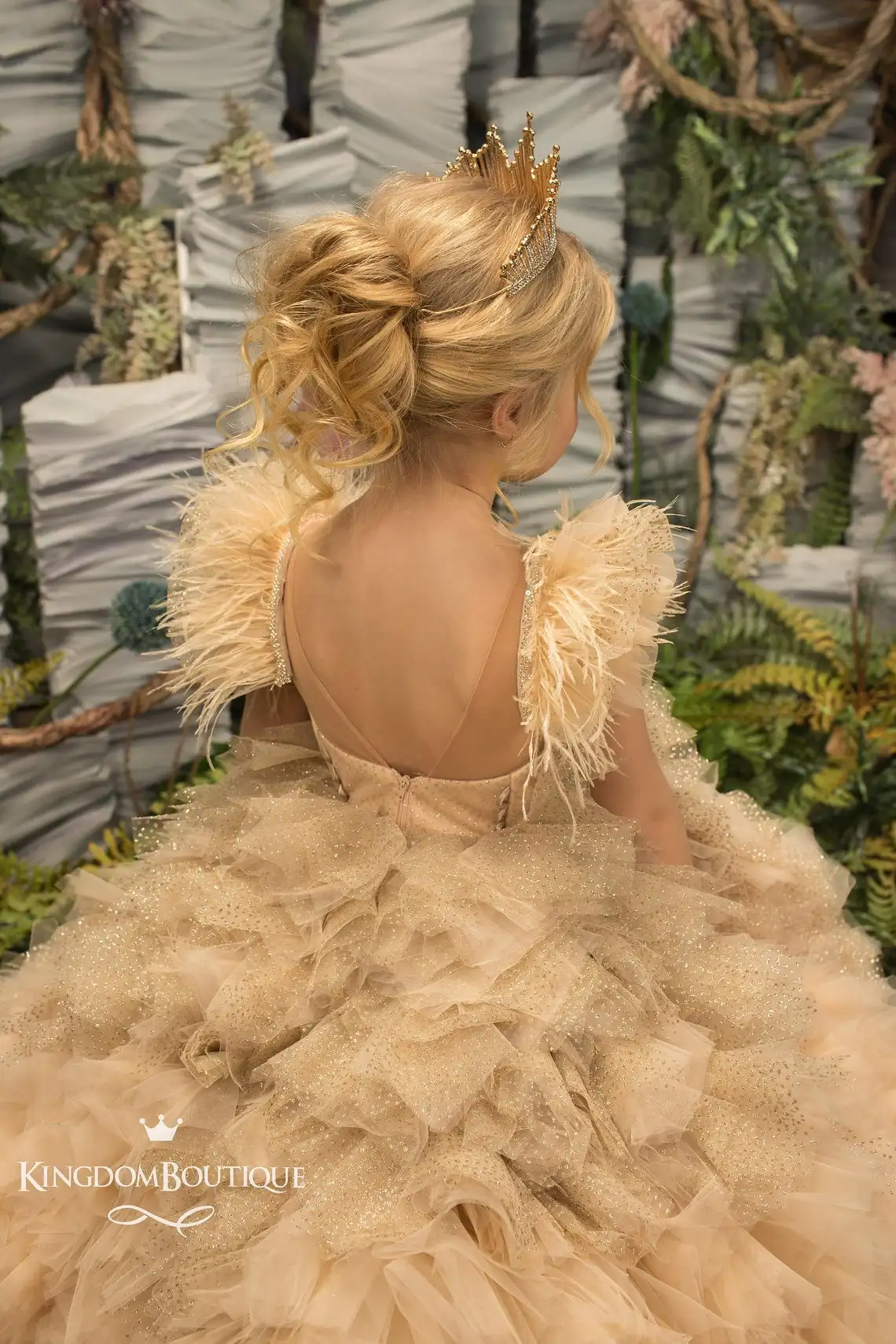 Robe de bal à plumes pour filles, robes de mariage à volants en dentelle perlée à plusieurs niveaux, vêtements de concours pour enfants, 2021