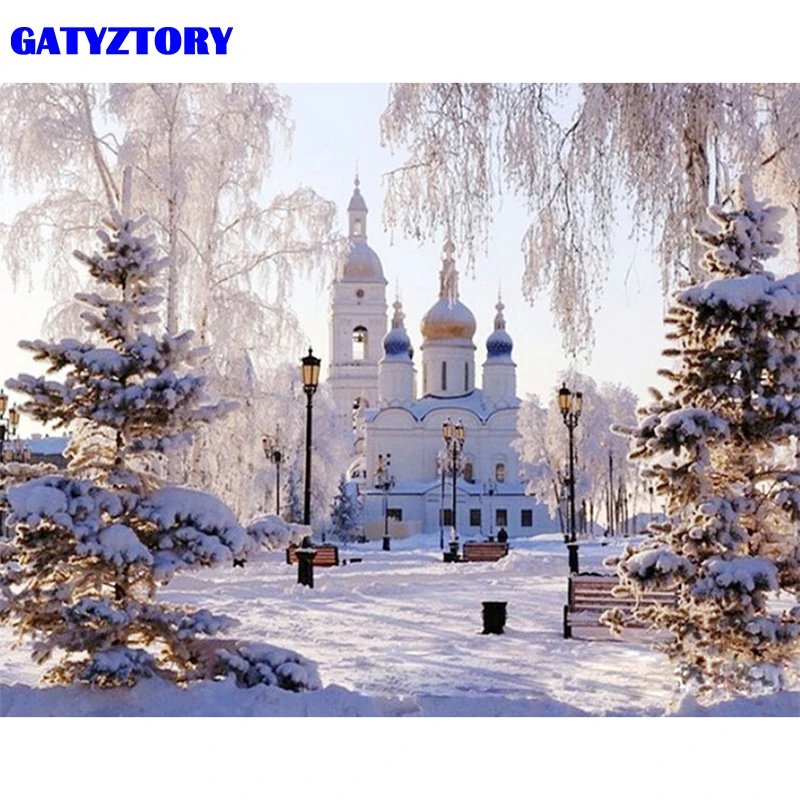 

GATYZTORY Frame Snow Scene DIY Painting By Numbers Kit Landscape Wall Painting Unique Gift Acrylic Paint By Numbers For Home Art