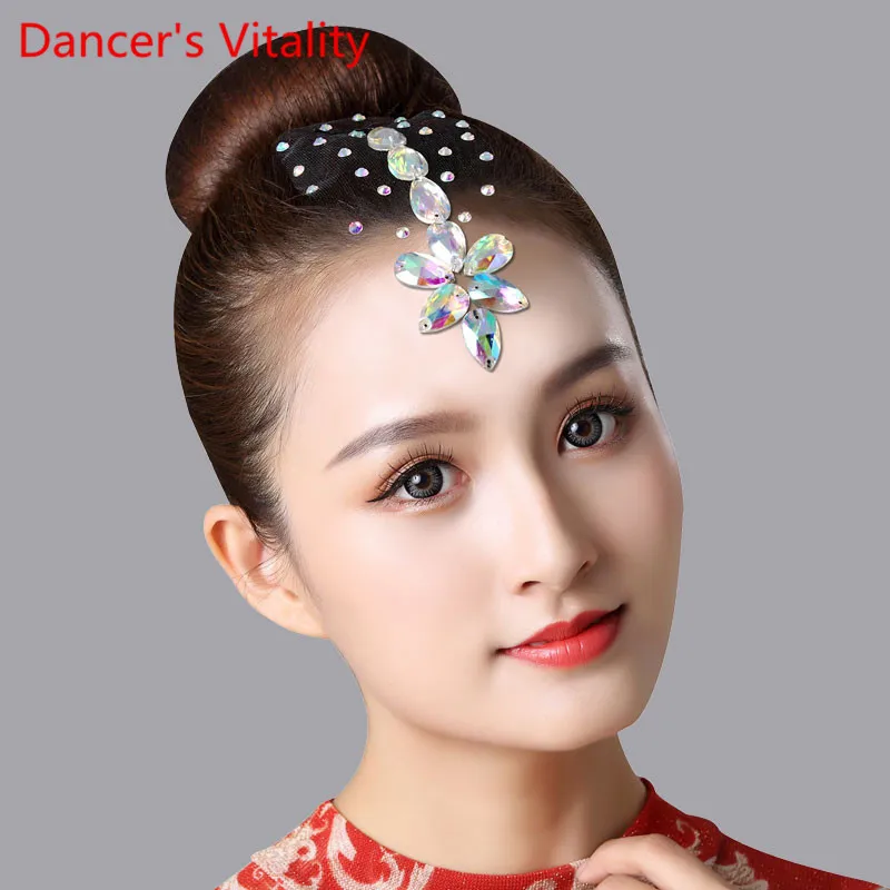 New Children Latin Dance Headdress Competition Professional Performance Diamond Accessories Adults National Standard Decoration