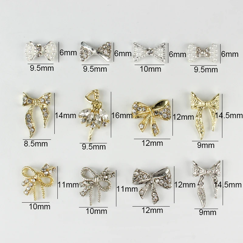 20Pcs Fashion Lichtmetalen Bow Nail Art Decorations Goud Zilver 3D Charm Strikjes Nail Sieraden Voor Diy Manicure Decoratie accessoires