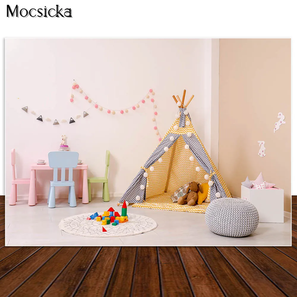 Children's Toy Room Backdrop Newborn Baby Children Artistic Portrait Background Photo Studio Prop Tent Building Blocks Decor