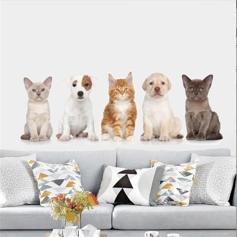 New 5 Pcs Cats And Dogs Self-Adhesive Wall Stickers Home Decor For Living Room Bedroom Corridor Decoration Painting 30*90cm