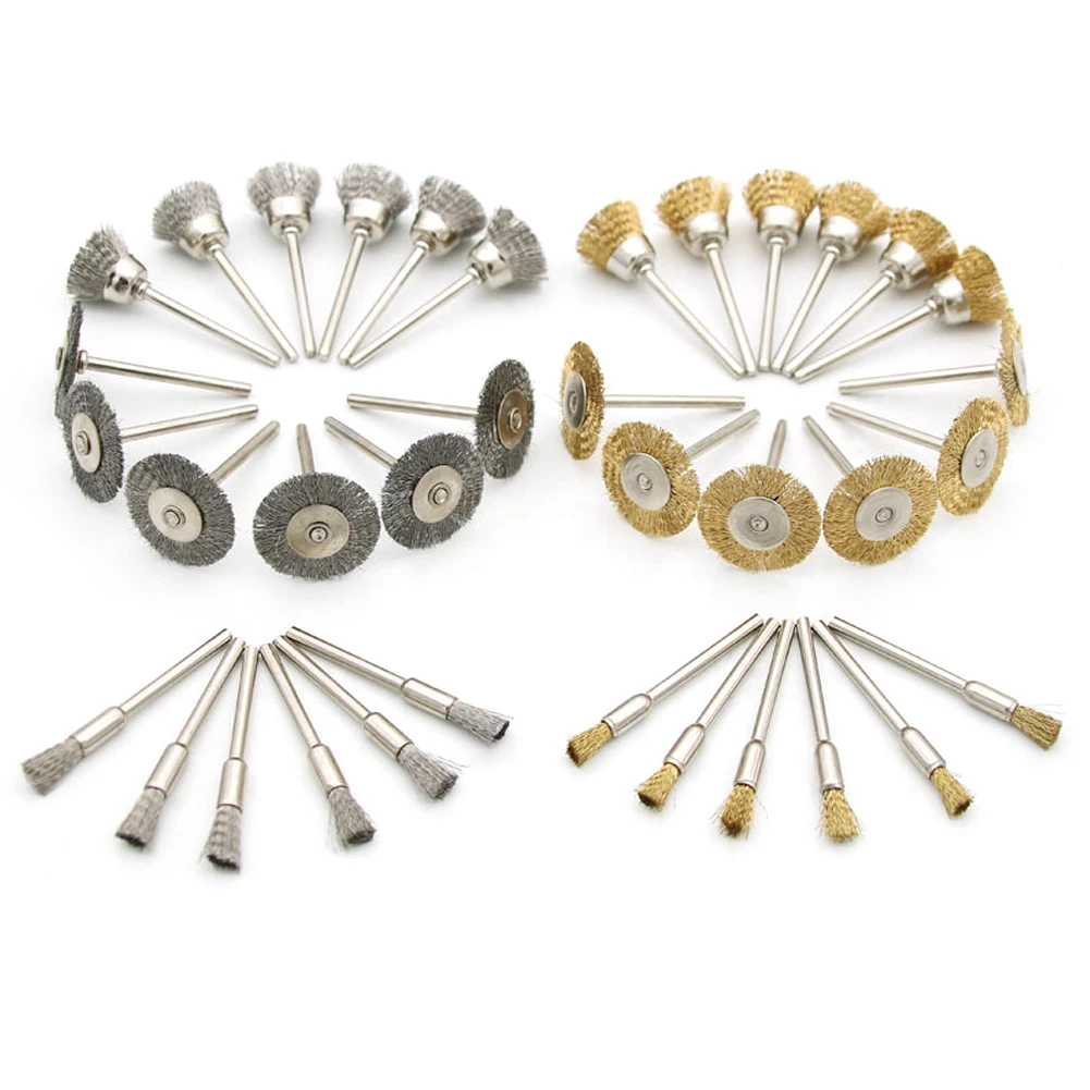 24 pcs spazzola in ottone ruote in filo d'acciaio spazzole trapano utensili rotanti lucidatura utensili rotanti Set di spazzole per la rimozione della ruggine in metallo
