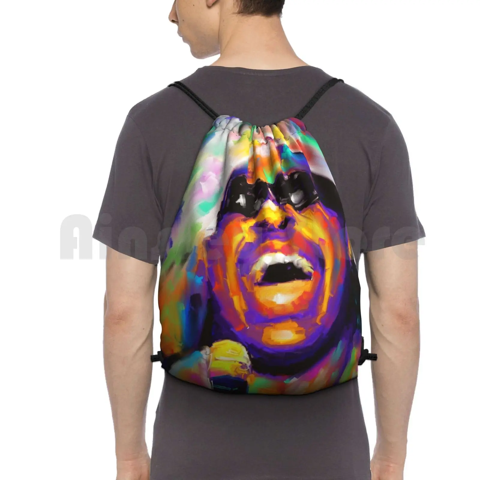 Colourful Portrait Of Backpack Drawstring Bags Gym Bag Waterproof Soul Funk Music Stevie Motown Wonder 1970s Album Cover