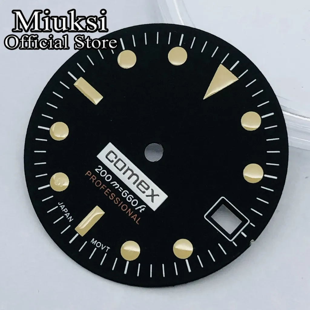 Miuksi 28.5mm black watch dial fit NH35 movement