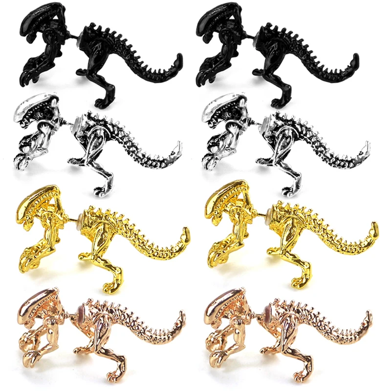 Cool Alien Earrings Black Enamel Stud Earrings For Women Animal Piercing Ear 3D Scary Dinosaur Earrings Jewelry Gifts