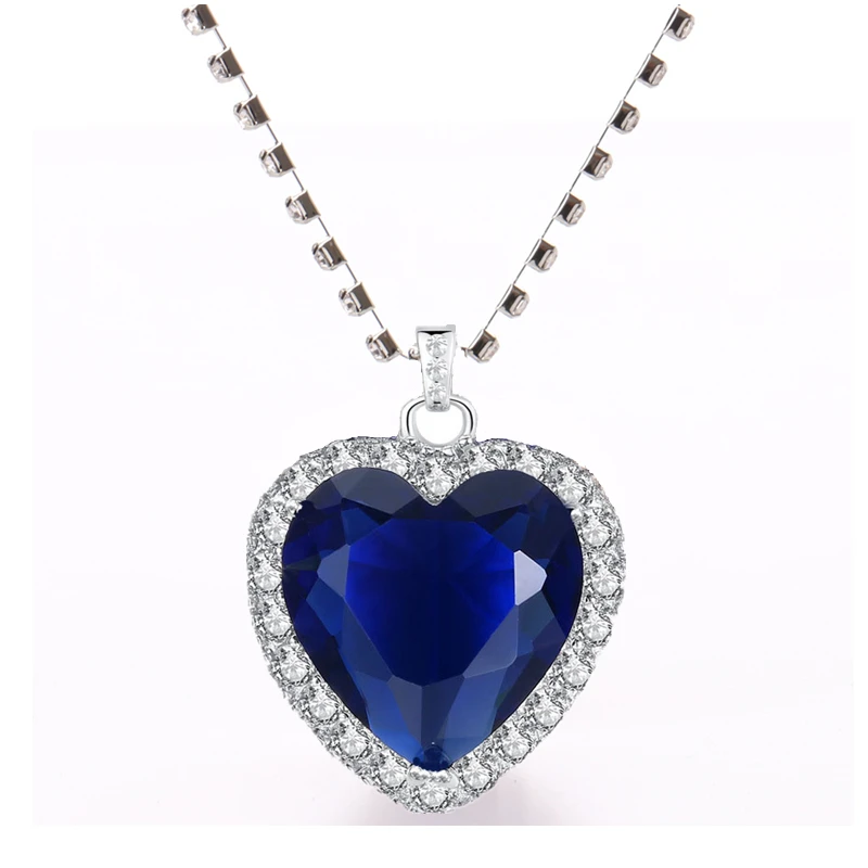 Titanic Heart of Ocean Blue Heart Love Forever Pendant Necklace + Velvet Bag