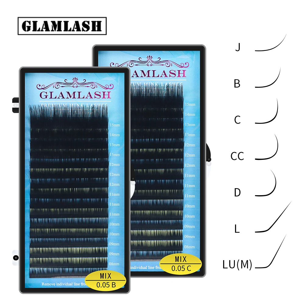 GLAMLASH Mix 7~15/15-20/20-25mm handgemachte koreanische Pbt J/B/C/D/L/LU(M) CURL Wimpernverlängerung natürliche weiche Faux Mink Lash