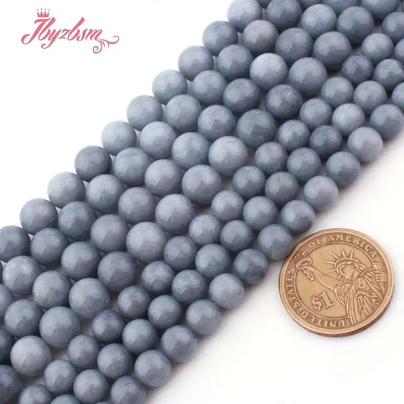 8/10mm Smooth Round Ball Beads Blue Angelite Jades Loose Stone Beads For Jewelry Making DIY Necklace Bracelets Earring Str 15\