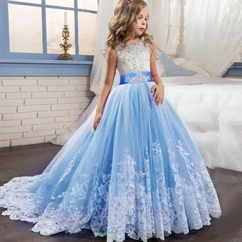 Robe de soirée en dentelle à col rond pour filles, robe de princesse ALine pour la première communion, Rhformel, quelle que soit la fleur, 2024 Nouveau