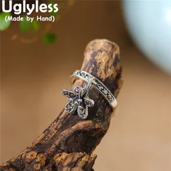 Uglyless Marcasite Morning Glory Flower Rings for Women Vintage Thai Silver Floral Jewelry Real 925 Sterling Silver Open Rings