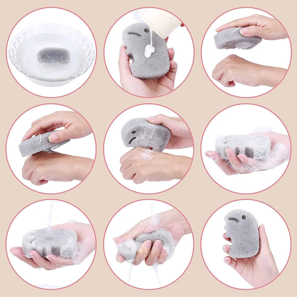 Brinquedos animais bonitos da esponja do bebê para o banho, crianças naturais dos miúdos, tempo do chuveiro do banho da criança, formas konjac brinquedos do banho do bebê esponja da banheira