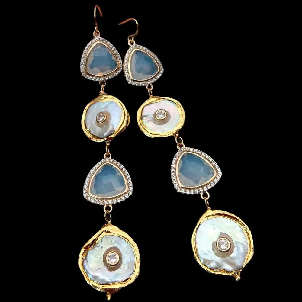 

Freshwater White Keshi Pearl Crystal Cz pave Hook Earrings