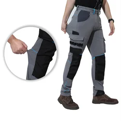 High-stretch Work Pants Multi Pockets Cargo Work Trousers Men with Reflective Stripes Hi Vis Workwear Pants with Knee Pads