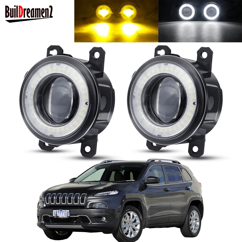 Conjunto de luz antiniebla de ojo de Ángel de 2 piezas para Jeep Cherokee KL 2014 2015 2016, lente LED para coche, lámpara de circulación diurna antiniebla DRL 30W H11 12V