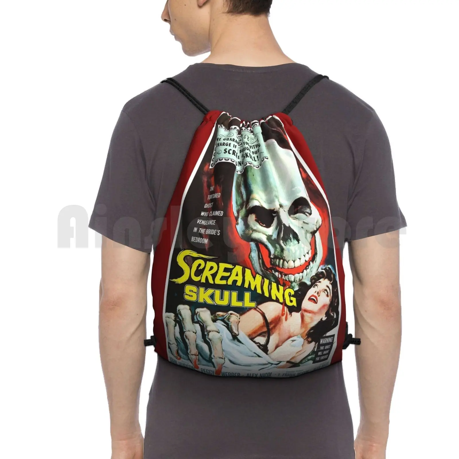 Screaming Skull B-Movie Backpack Drawstring Bag Riding Climbing Gym Bag B Movie Mst3k John William Peggy Webber Alex Nicol