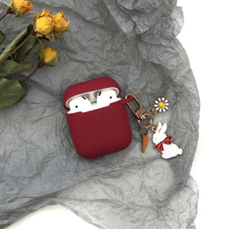 Super Cute Rabbit Keychain Decor Retro Red Silicone Earphone Case For AirPods Pro 2 Bluetooth Headset Cover For AirPods 4 Cover