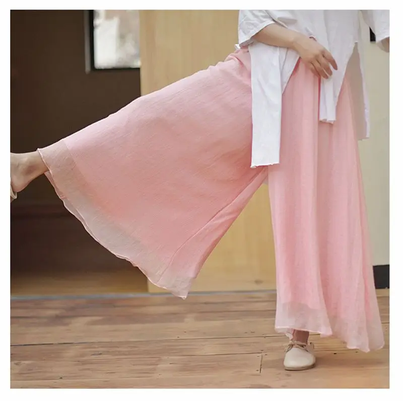 Women\'s Vintage Chinese Style Wide Leg Pants Female Casual Cotton Linen Loose High Waisted Pants Trousers 2024 Spring PA34