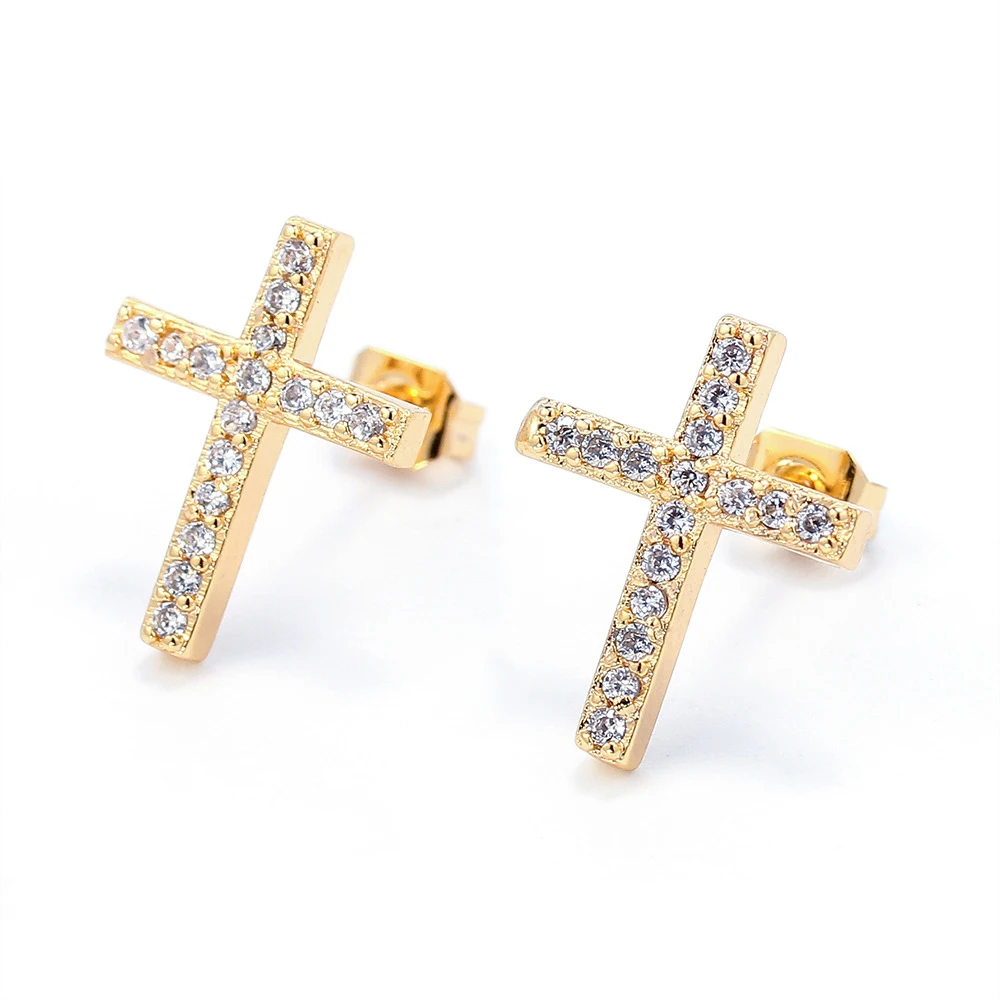 SIPENGJEL New Vintage Cross Women Earrings Dazzling Crystal Zircon Stud Earrings For Women Punk Hip Hop Jewelry 2022