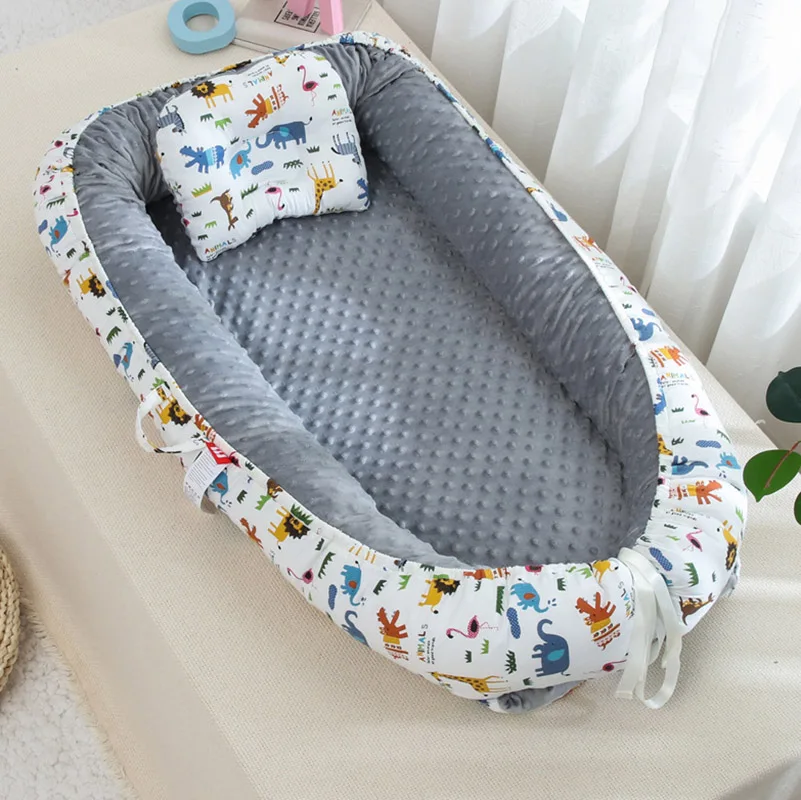 90x50cm Baby Nest Bed with Pillow Cushion Portable Crib Bed for Boy Girl Infant Cradle Newborn Lounger Baby Bassinet Bumper Bed