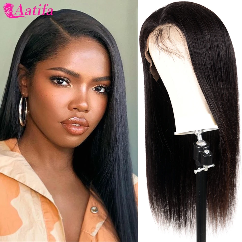 Transparent T Part Lace Wig Lace Closure Wig Straight Human Hair Wigs Pre Plucked Peruvian Remy Hair With Baby Hair 180% Density