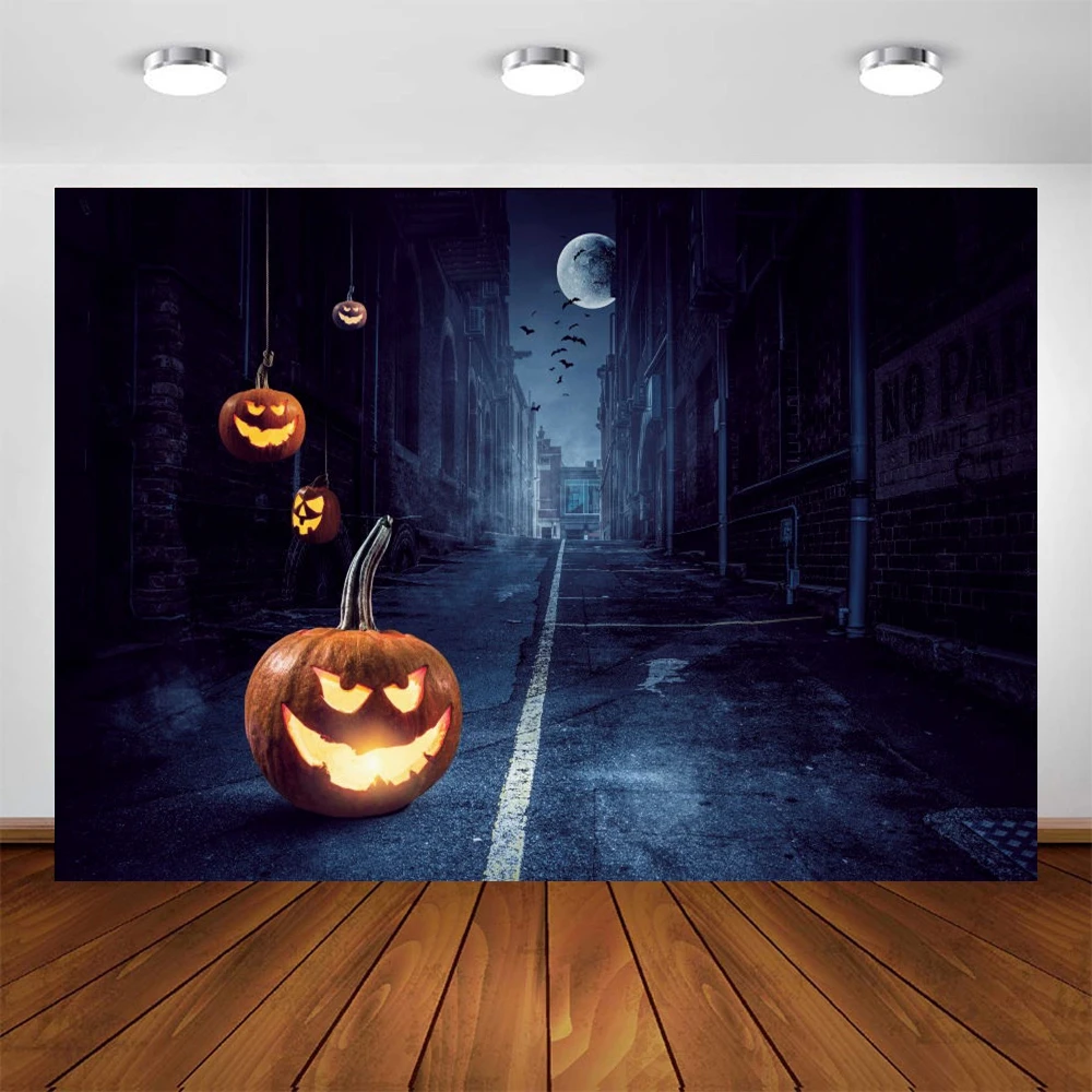 

Yeele Halloween Background Moon Pumpkin Lantern Retro Street Festival Party Decor Backdrop Photography Photo Studio Photophone