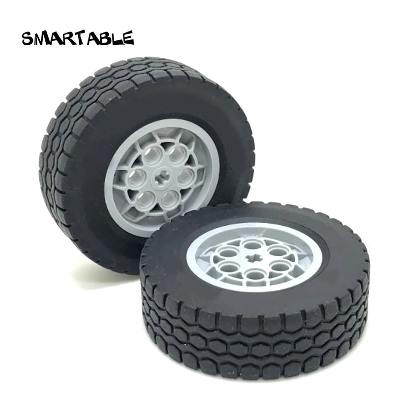 

Smartable Technical Wheel 43.2X18 with Tire 62.4x20 Silver Plated Rims Part Building Block Toys Compatible 32019+86652 4pcs/set