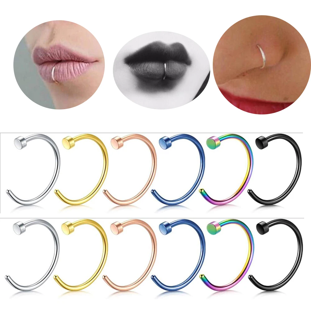 2PCS Surgical Steel Nose Ring Hoop Septum Rings C-Shaped Nasal Pin Studs Bone Tragus Cartilage Body Piercing Jewelry